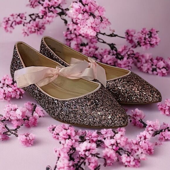 Betsey Johnson Glittery Ballet Flats 6M Lia Balletcore Bow Tie Romantic Coquette - Picture 15 of 16